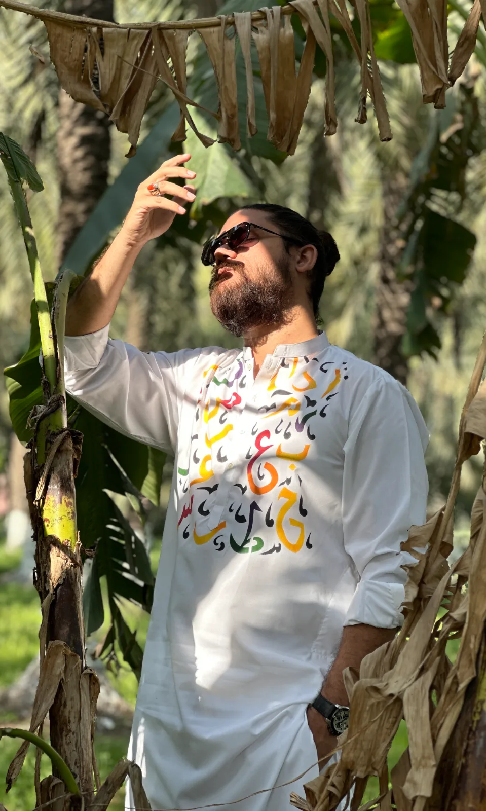 Handcrafted Urdu Calligraphy Cotton Kurta – White